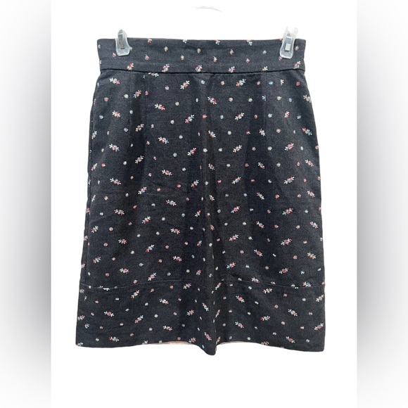 Odille Anthropologie Black Floral Embroidered Cotton Skirt Size 2 - Picture 3 of 4